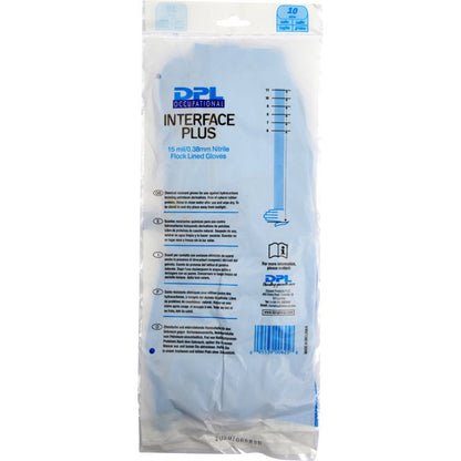 A transparent plastic packaging contains Abena Re-Seller GmbH household nitrile gloves, blue, size 10, flocked, with product information and instructions on the front in blue and black lettering.