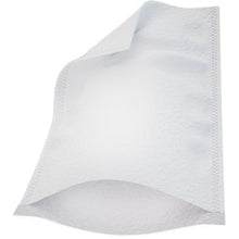 A single white Abena Re-Seller GmbH wash glove (16x23 cm, Molton Ultra Sonic) from a 50-piece pack is shown with sewn edges and a textured surface; one corner is lifted to reveal the thickness and layers.