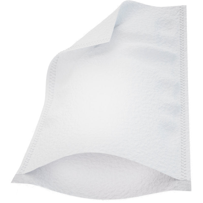 A single white molton washcloth ECO (22.5 x 15 cm) from Abena Re-Seller GmbH, with sewn edges and a textured surface, partially lifted to reveal its thickness and flexibility - just like that of the 50-pack of the ultra-sonic line.