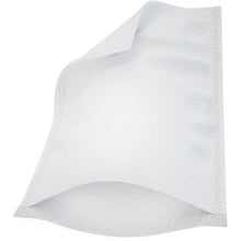 A single white molton washcloth ECO (22.5 x 15 cm) from Abena Re-Seller GmbH, with sewn edges and a textured surface, partially lifted to reveal its thickness and flexibility - just like that of the 50-pack of the ultra-sonic line.
