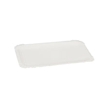 A rectangular, eco-friendly Abena Re-Seller GmbH paper plate (13x20 cm) in white with scalloped edges, sold in a pack of 250 and photographed against a solid white background.