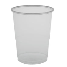 The transparent 20 cl serving cup made of PP by Abena Re-Seller GmbH is shown empty against a white background, with smooth sides and a flared rim. Ideal for single-use. Packaging: 100 pieces.