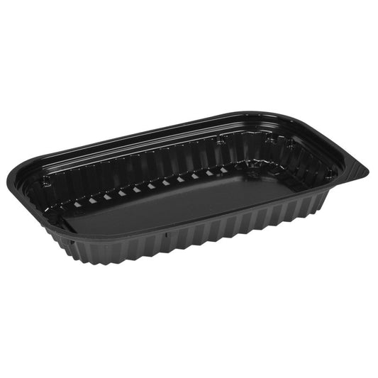 The Abena Re-Seller GmbH Sushi Box Black is a black, rectangular plastic container with ribbed sides and a flat bottom—ideal for storing or presenting sushi—on a white background.