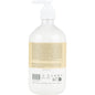 A white plastic pump bottle from Abena Re-Seller GmbH with a beige back label shows product information, ingredients, and details about this lightly perfumed skin care lotion (14% fat content, 500ml) for dry skin. At the bottom edge are symbols and a barcode.