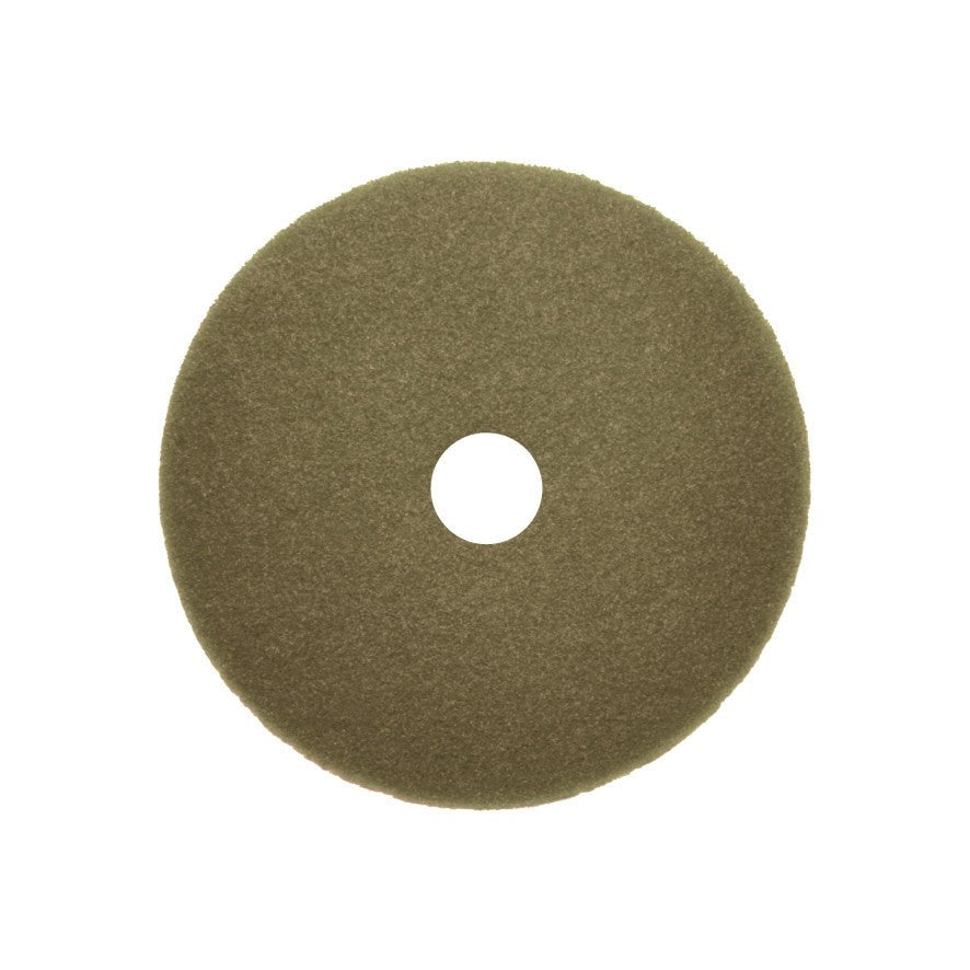 An olive green Arcora International GmbH Sunshine Goal No5 floor buffing pad (box, 10 pieces) with a central hole, depicted on a white background.