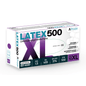 A white-purple box labeled "Altruan Latex 500 gloves" contains 100 natural, powder-free, non-sterile disposable gloves from Altruan in size XL for reliable protection.