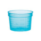 A small, transparent blue AMPri PP medical cup from AMPri Handelsgesellschaft mbH with measurement markings from 10 ml to 30 ml. This cylindrical cup made of polypropylene is designed for the precise measurement of liquid quantities.
