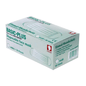 The image shows a green-white box with the label “AMPri BASIC-PLUS OP Mask 3-ply. Type II, various colors.” The box contains 50 white, latex-free masks and displays various product details in English and German, highlighting the 3-ply face mask design of AMPri Handelsgesellschaft mbH.
