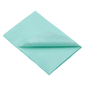 A folded, light blue AMPri Dental disposable patient napkin with a textured surface lies flat against a white background. The edges are neatly aligned, and one corner is turned over, making both sides visible.
