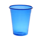 The AMPri Dental PP mouthwash cup from AMPri Handelsgesellschaft mbH has a bright blue hue, typical for disposable mouthwash cups used in dental practices. This 180 ml cup made of translucent polypropylene features a sleek, cylindrical design with a gently flared rim and horizontal grooves, all presented against a plain white background.