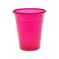 A bright pink AMPri Dental PP mouth rinse cup made of polypropylene with horizontal grooves is presented against a plain white background.