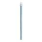 The simple design of the transparent blue plastic straw with a white cap at one end and isolated white background is reminiscent of the AMPri Dental saliva ejector, available in sizes 130 mm and 150 mm and various colors.