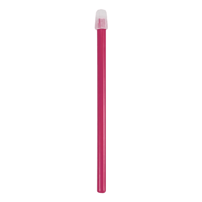A pink AMPri Dental saliva ejector, available in sizes 130 mm and 150 mm, stands vertically with a transparent cap at one end against a plain white background.