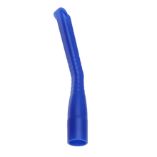 The AMPri MED-COMFORT dental suction cannulas for children, available in various colors and manufactured by AMPri Handelsgesellschaft mbH, are a blue plastic tool with a slim and elongated design, ideal for dental applications. It features a smooth surface with a bend at the top to effectively reach tight spaces. Hygienically sterilized and reusable, it offers young users both safety and comfort.