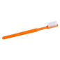 An AMPri MED-COMFORT Dental PS disposable toothbrush with toothpaste, with an orange handle and white bristles.