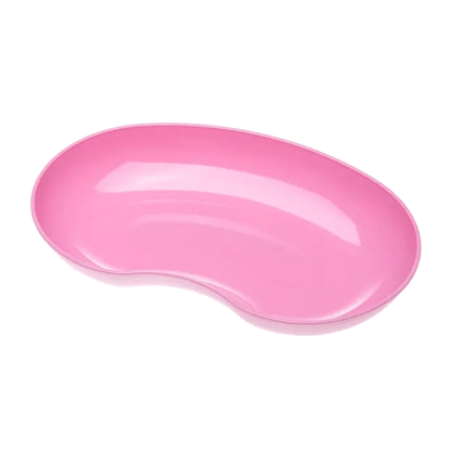 In the picture, a pink, kidney-shaped plastic bowl is visible against a white background. The AMPri MED-COMFORT plastic kidney bowl 24 cm 600 ml by AMPri Handelsgesellschaft mbH has smooth edges and a shallow depth and is often used in the medical field as a useful medical aid for storing instruments or waste.