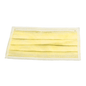 A single yellow disposable mouth and nose mask with three pleats and white ear loops. The mask, an AMPri MED-COMFORT surgical mask for tying Type IIR from AMPri Handelsgesellschaft mbH, is printed with the text "MED-COMFORT" at the top.