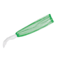 A white mannequin arm presents a long green AMPri MED-COMFORT PE sleeve cover, manufactured by AMPri Handelsgesellschaft mbH. This thin polyethylene sleeve, extending from the wrist to the shoulder, is perfectly suited for use in the food industry. The background remains plain and white.