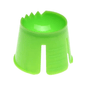 A light green AMPri PP disposable dappen dish made of plastic by AMPri Handelsgesellschaft mbH, made from polypropylene, with a cylindrical shape with serrated upper edge and vertical slots on the sides.