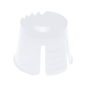 A white plastic item with a cylindrical shape and wavy edges, resembling the AMPri PP disposable dappen dish by AMPri Handelsgesellschaft mbH. It is made of polypropylene, has an open top, and vertical slots on the sides, commonly used for portioning and mixing dental materials.