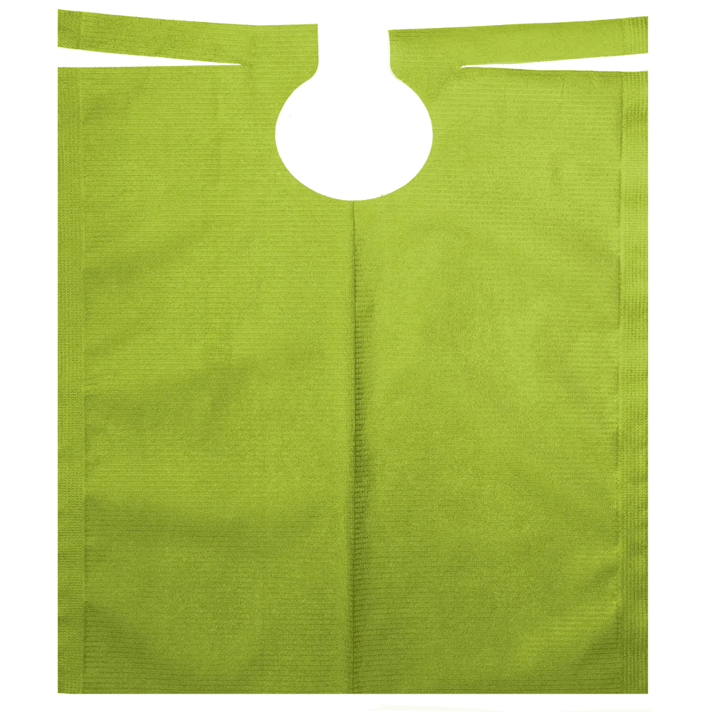 The AMPri patient gown with PE coating, measuring 500 x 600 mm and available in various colors, is a non-woven apron from AMPri Handelsgesellschaft mbH. With its rounded neckline and two horizontal ties at the top end, it is ideal for dental treatments. Each roll contains 80 pieces.