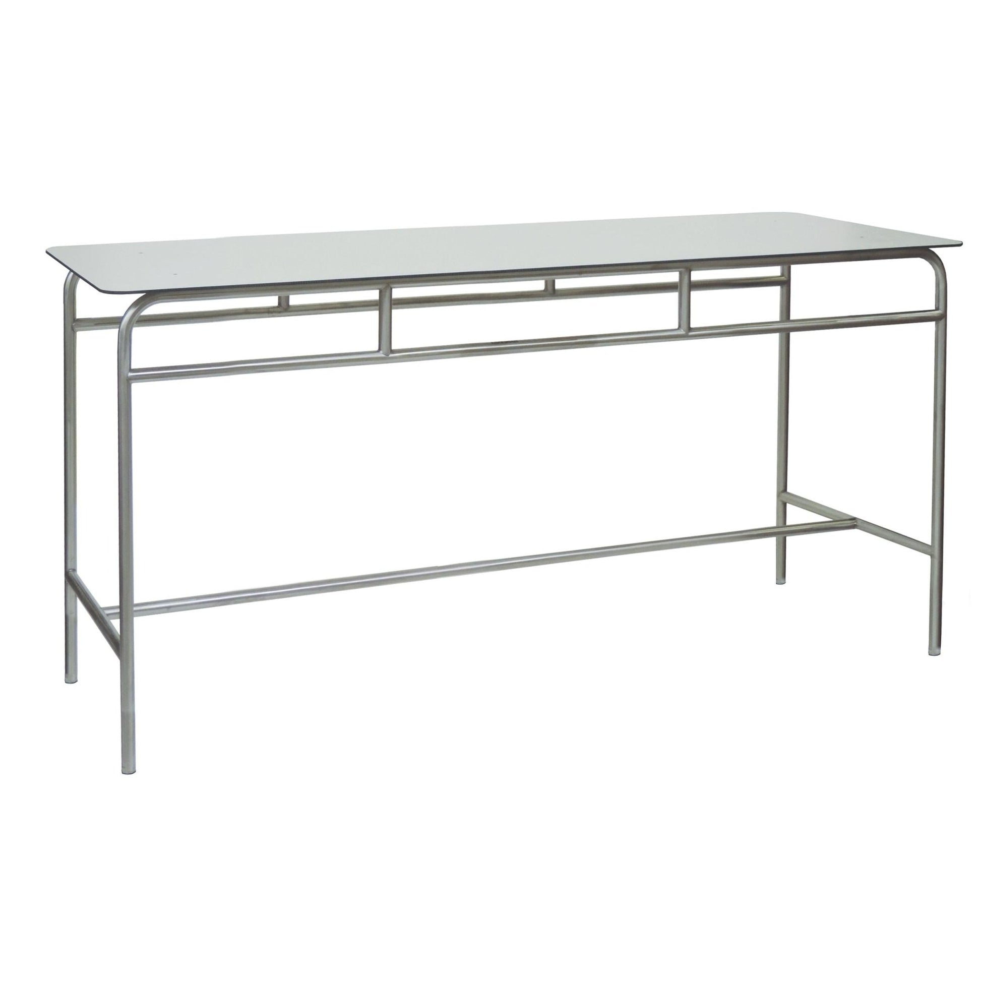 The Novocal work and side table features an elegant stainless steel frame and a white solid core worktop. It offers a minimalist style and is practical - ideal as a console table against a white background.