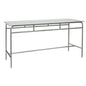 The Novocal work and side table features an elegant stainless steel frame and a white solid core worktop. It offers a minimalist style and is practical - ideal as a console table against a white background.