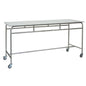The Novocal work and storage table features a robust stainless steel frame and a white solid core material worktop, which is mobile with four swivel casters - perfect as a versatile table for professional use.