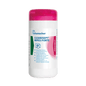 A white Dr. Schumacher Cleanisept® Wipes Forte dispenser with a pink lid, containing 100 surface disinfection wipes, displays the label text in English and German. Brand: Dr. Schumacher GmbH.