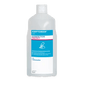 A 1-liter plastic bottle of Dr. Schumacher Aseptoman® Gel hand disinfectant gel from Dr. Schumacher GmbH with a blue-white label and a white cap, showing skin-friendly disinfectant gel on a white background.