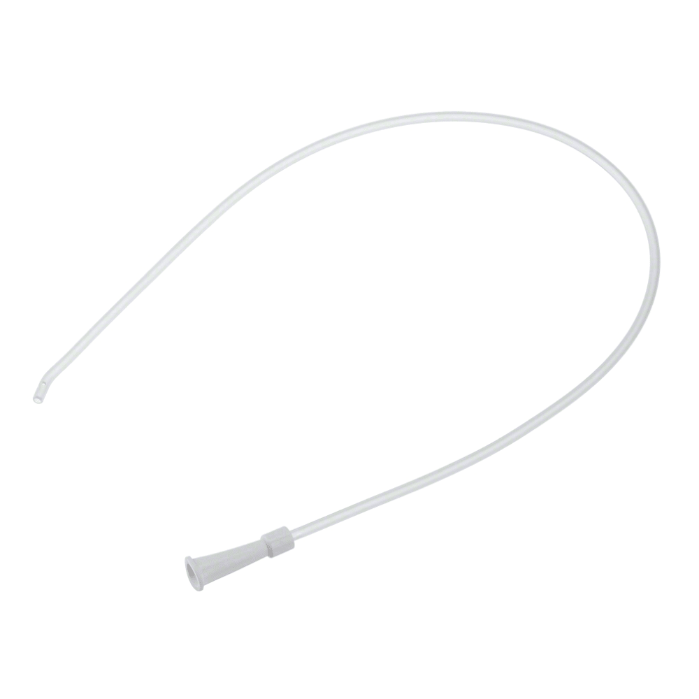 The B. Braun suction catheter type "Ideal" from B. Braun Deutschland GmbH & Co. KG is a white catheter with a flexible, curved design, featuring a tapered end for insertion and a funnel-shaped opening, suitable for use in various medical facilities.