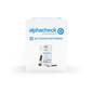 The image shows a package of Alphacheck professional blood glucose test strips | Package (50 pieces) from Berger Med GmbH. On the front of the package, there is a container with test strips and a single test strip depicted. The package contains German text, including the sentence "Blood glucose test strips" and the number 50, ideal for diabetes monitoring.