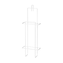 The AMPri TOP-COMFORT holder for hygiene bags from AMPri Handelsgesellschaft mbH is an elegant, minimalist, white wall holder made of wire with a rectangular frame and two horizontal shelves. It features a hook at the top for easy mounting. Its elegant design is complemented by the durable, PVC-coated wire, which enhances both style and utility.