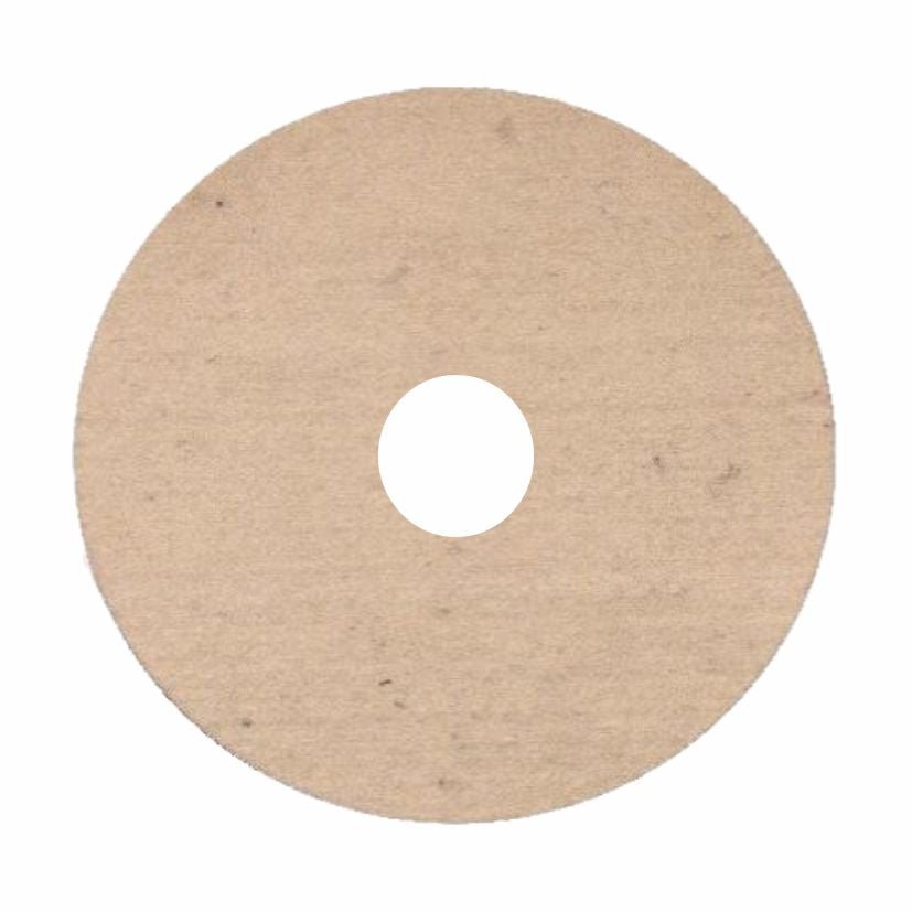 A flat, round, beige disc with a center hole, similar to the Arcora Felt Professional Sheep Wool Polishing Pad (17", 432 mm) from Arcora International GmbH for polishing wooden floors with machines up to 350 RPM. The background is white.