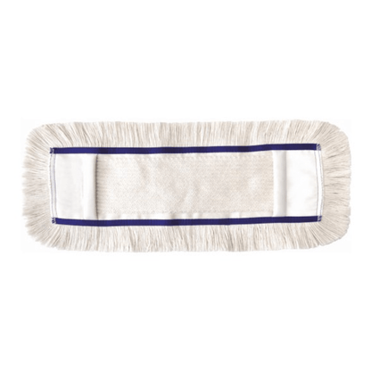 The Arcora First Mop Blue from Arcora International GmbH is a rectangular mop head with white fringe edges, a fabric center, and a thin blue edge, perfect for maintenance cleaning of various floor coverings. Pictured here against a white background.