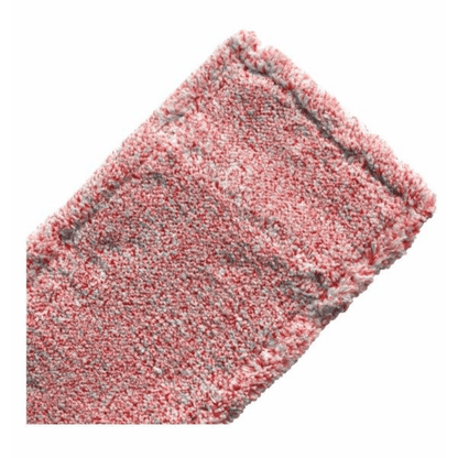 A close-up of two pink and gray Arcora Micro Red - Fc Without Cover Cloths from Arcora International GmbH shows their soft, textured microfiber yarn surface and quilted edges - ideal for dirt absorption in maintenance cleaning.