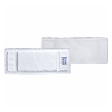 Two rectangular, white Arcora Professional Mf cover pads from Arcora International GmbH lay flat – one facing up to reveal the label and seams, the other facing down to show the smooth surface – ideal for regular cleaning (maintenance cleaning).