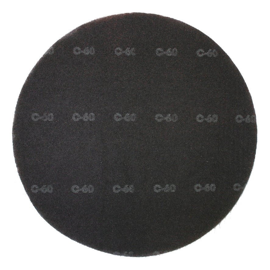 Pictured is a round, flat, black Arcora Profi mesh pads sanding screen 17'' sanding disc from Arcora International GmbH from above on a white background.