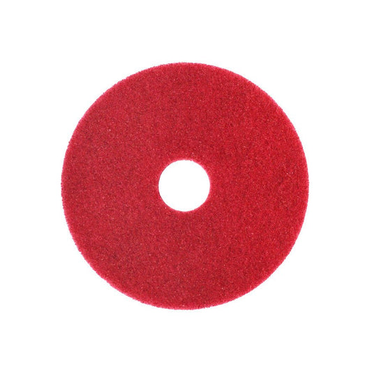 The Arcora Superpad Red Maintenance Cleaning from Arcora International GmbH, designed for use with scrubber-dryers or spray cleaners up to 400 RPM, is depicted in red with a center hole on a white background.