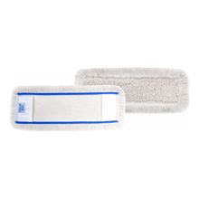 Pictured are two rectangular white Arcora Universal Bw cover pads from Arcora International GmbH – one shows the textured cleaning surface, the other the back with a blue border and label – ideal for industrial cleaning with your preferred solution.