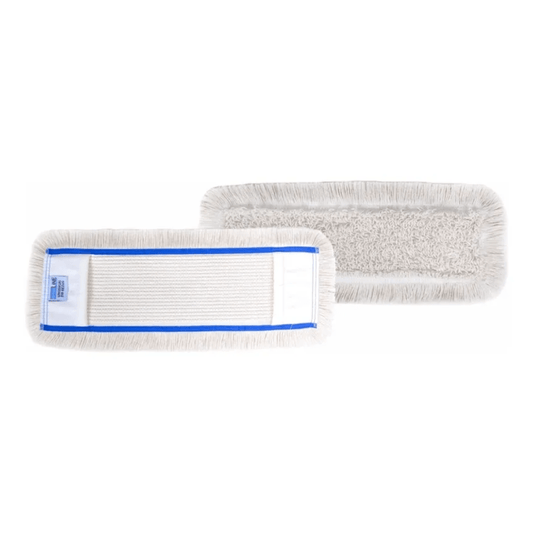 Pictured are two rectangular white Arcora Universal Bw cover pads from Arcora International GmbH – one shows the textured cleaning surface, the other the back with a blue border and label – ideal for industrial cleaning with your preferred solution.