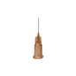 A close-up of the B. Braun Sterican® insulin cannula with a beige plastic cap against a white background shows the precision engineering of B. Braun Deutschland GmbH & Co. KG for safe insulin injections.