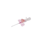 The B. Braun Vasofix® Braunüle® intravenous cannula, manufactured by B. Braun Deutschland GmbH & Co. KG, features a pink wing grip and a transparent tube connector for intravenous insertion. It contains a metal needle protruding from the base intended for medical purposes.