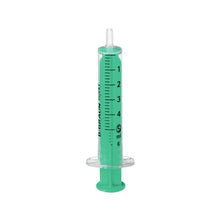 A green 2 ml B. Braun Injekt® Luer Solo disposable syringe, manufactured by B. Braun Deutschland GmbH & Co. KG, with a transparent body and clear markings. Equipped with a Luer fitting and featuring a removable cap and plunger, the syringe stands upright against a white background.