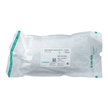 A transparent plastic packaging bears the B.Braun logo, product details and barcodes on a white background and contains the Perfusor Omnifix syringe set labeled "B.Braun ProSet Intrafix® Primeline Omnifix Syringe Set 20 ml LL | 1 piece" from B. Braun Deutschland GmbH & Co. KG.