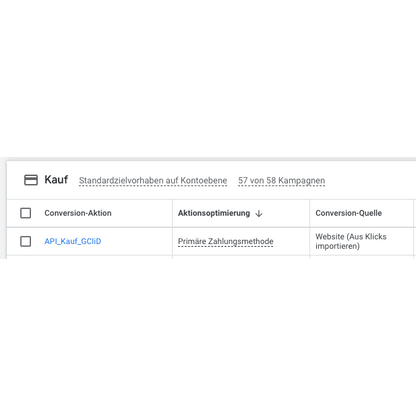 Screenshot of a digital interface showing purchase settings for campaigns from Weclapp to Google Offline Conversion Upload, with options for conversion action, action optimization, and conversion source, presented in German by Altruan.