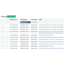A screenshot of the althouseruan.computer interface displaying a list of orders in tabular form. Each entry shows order number, date, sales channel, and item description with symbols for additional settings and actions.
