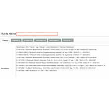 A screenshot showing an Altruan ClientView Orders interface with various tabs such as "Overview," "Offers," and more. At the top, the customer number 193746 is highlighted. The following section shows the Weclapp customer overview by purchased products.