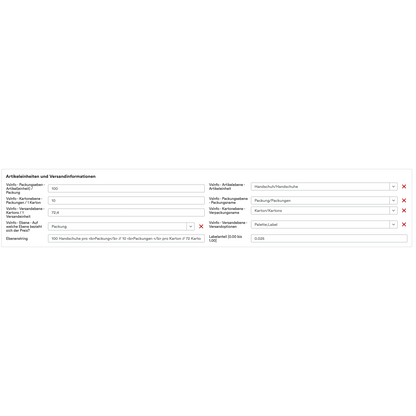 A screenshot of a data table with various information on Altruan ASINS and UnitTable Sync: Weclapp Packaging Units and Bill of Materials Generator, including numerical values and checkboxes, some marked with a red "x" to indicate issues or errors.
