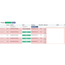 Screenshot of OrderGuardian: Weclapp Order Verification System showing multiple ticket entries with details such as ticket number, category, status, customer, and date, highlighted by a red rectangle in a section of the Altruan cloud service.